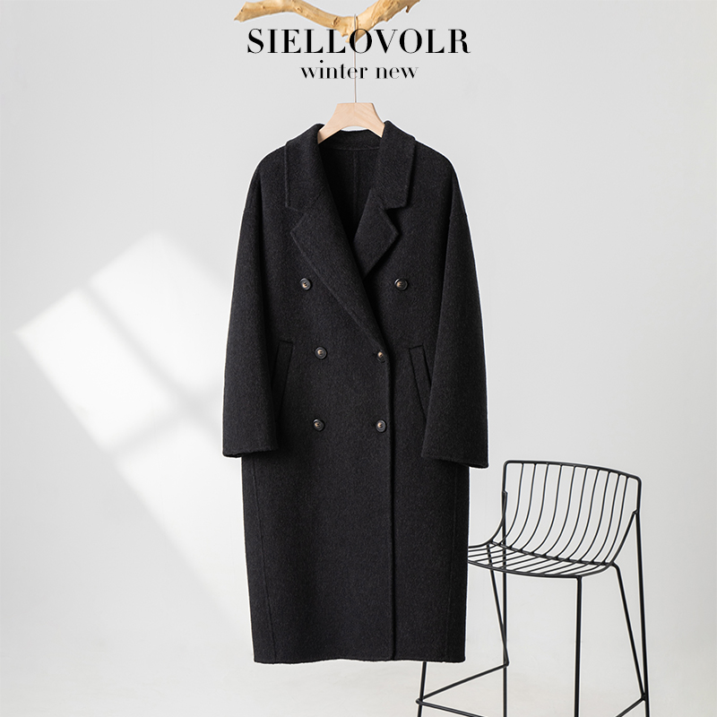 1-【2024新款】山羊绒10%设计师高定时尚新品双面绵羊毛大衣女显瘦