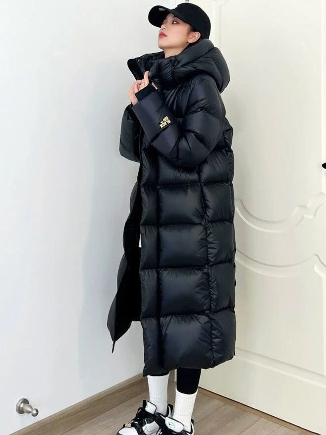 波司澄羽绒服新款爆款黑金黑色亮面羽绒女士女款长款加厚过膝男款