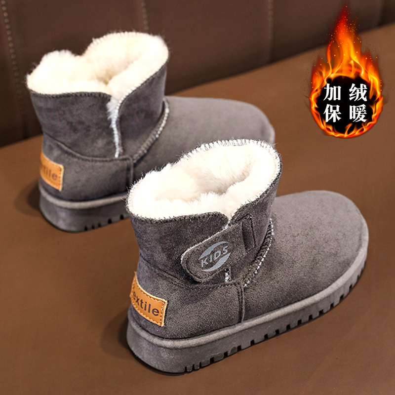 安踏流行男童雪地靴2023冬季儿童防水防滑大棉鞋中大童加绒大棉靴