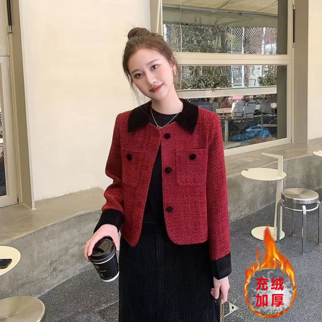 【现货+运费险】充绒法式小香风外套女气质名媛红色时尚款RO320-1