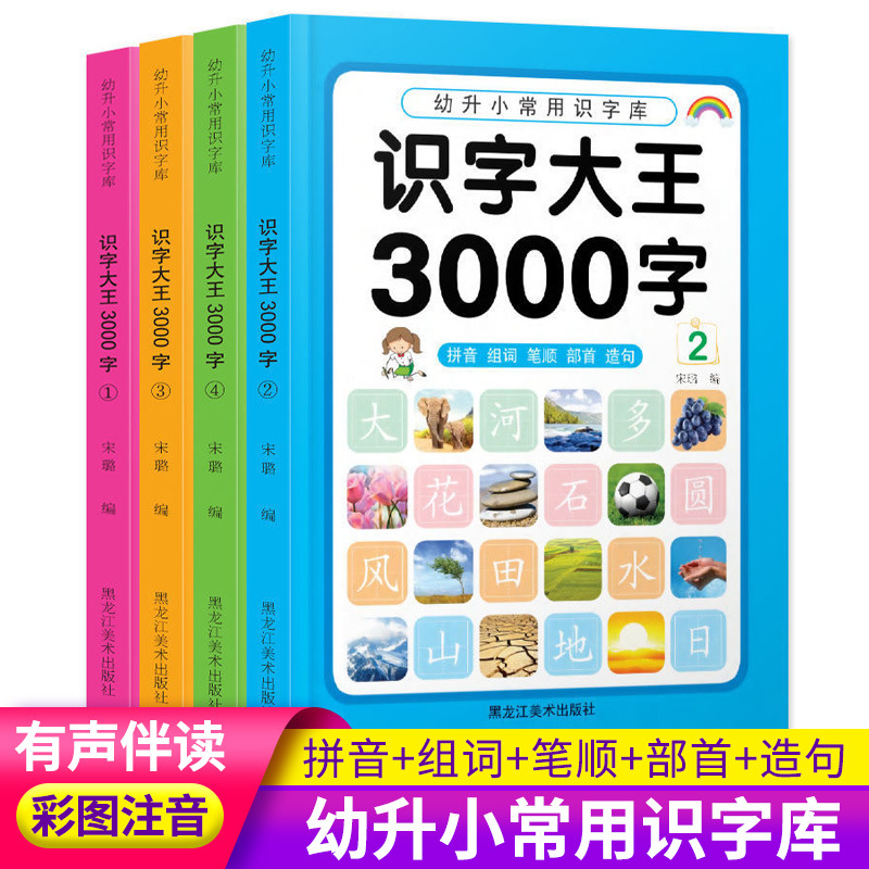 【4本全套】识字大王三千字4册有声伴读3-6岁幼升小识字早教认知书