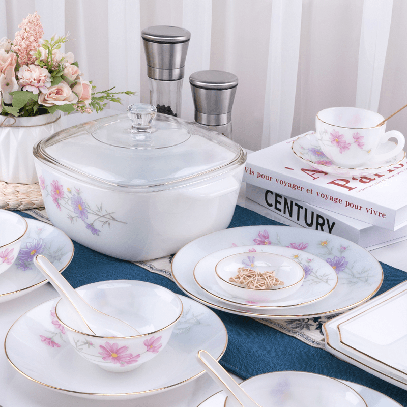 幸福花语 描金进口原矿陶瓷餐具玉瓷轻奢高档