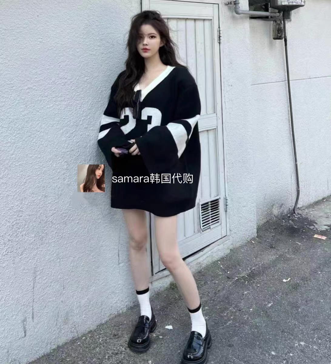 【妮妮1】冬季宽松慵懒风韩版盖PP毛衣版休闲中长款针织上衣