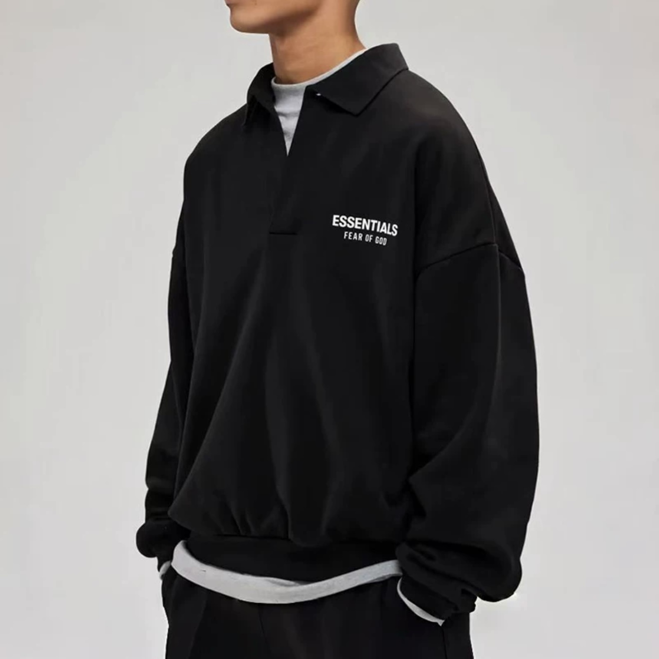 【NEW】复线ess-新加绒宽松POLO卫衣 显瘦百搭男女同款运动情侣潮流