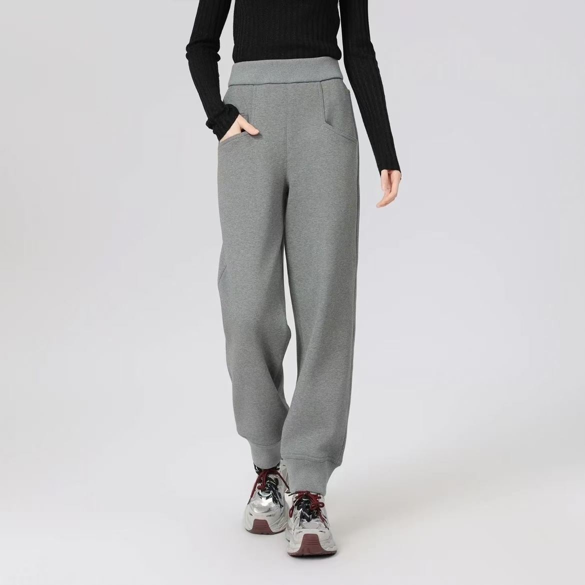 AMASS/阿玛施 新款休闲束脚裤高腰潮流银葱线工装九分裤5100526