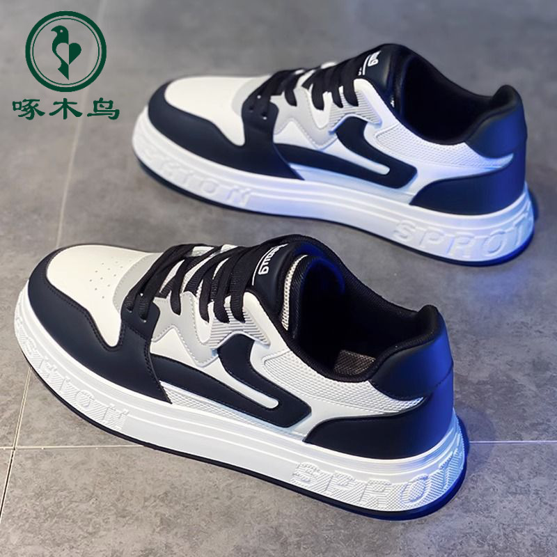 啄木鸟鞋子男款网面透气男生板鞋黑白百搭休闲男士白色板鞋