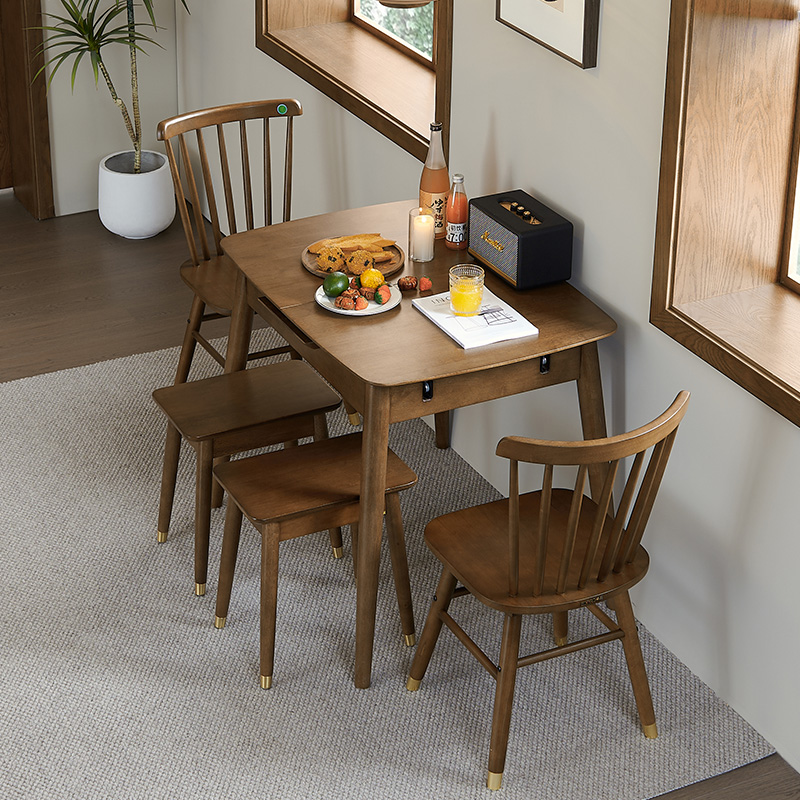 全实木可伸缩折叠餐桌餐厅家用小户型客厅饭桌子新中式桌椅组合