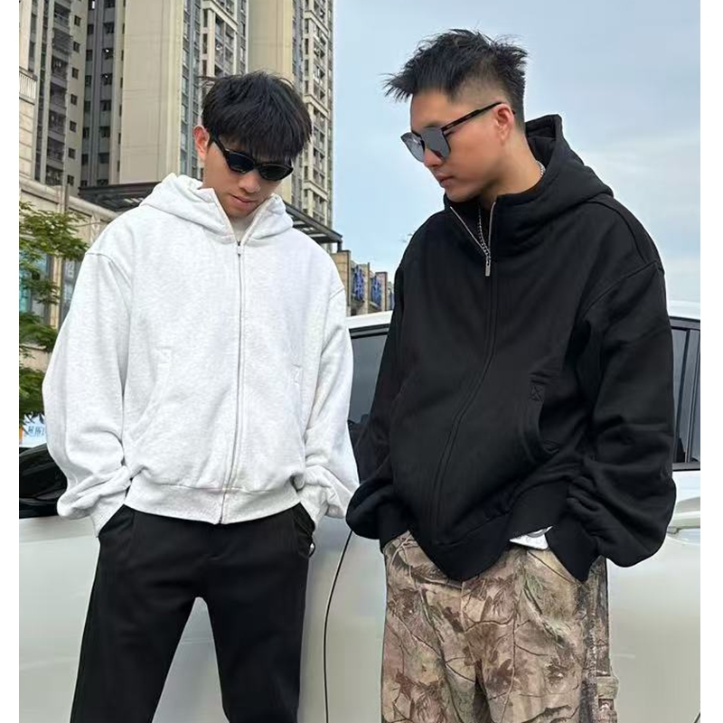 380g克重·休闲宽松拉链连帽卫衣大码男士情侣款秋冬加绒开衫外套