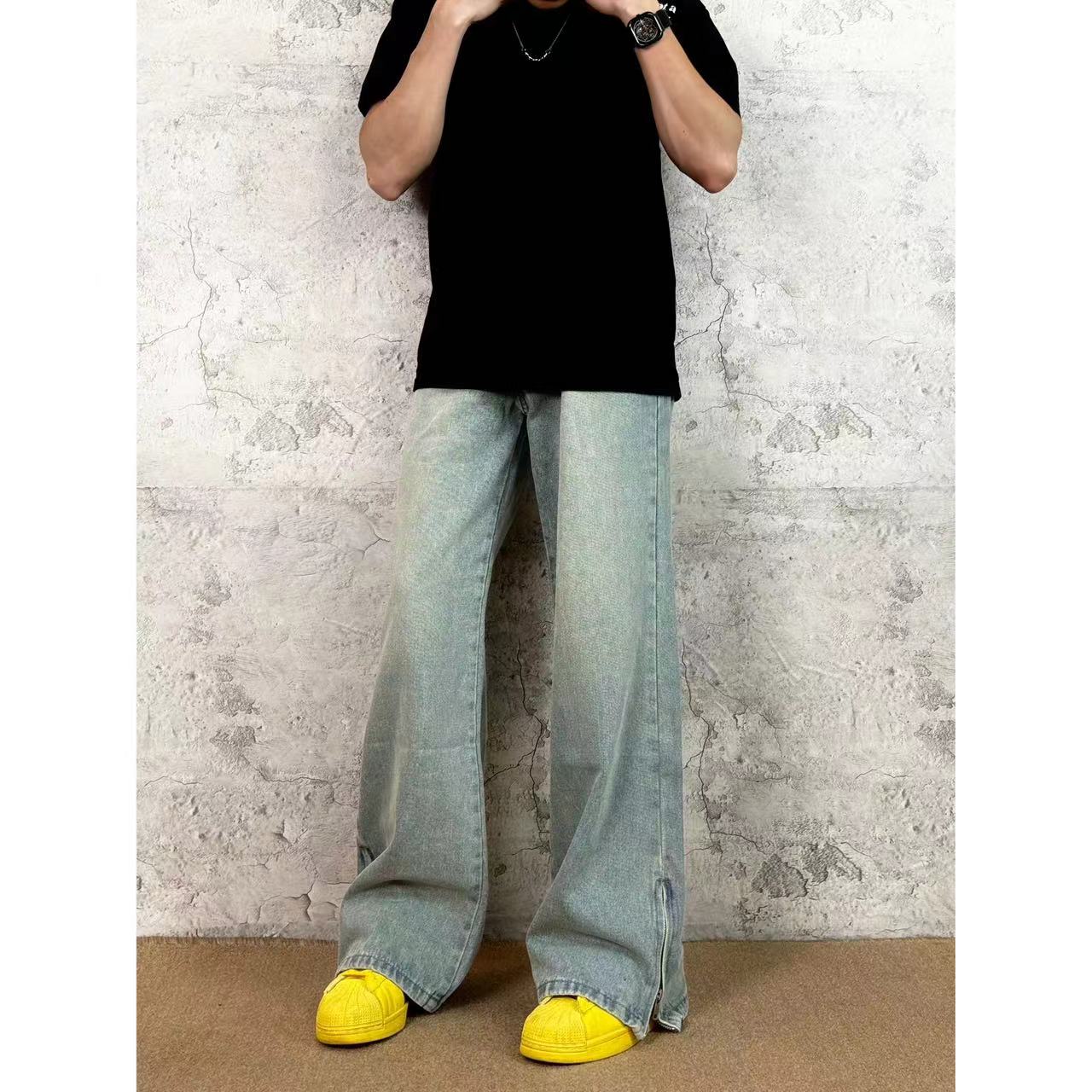 裤王宽松复古微喇牛仔裤复古cleanfit休闲简约水洗百搭裤