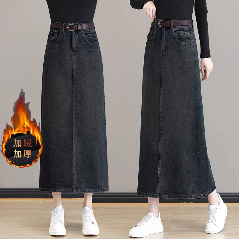 复古牛仔半身裙女秋冬2025新款爆款加绒包臀裙子高腰显瘦一步长裙