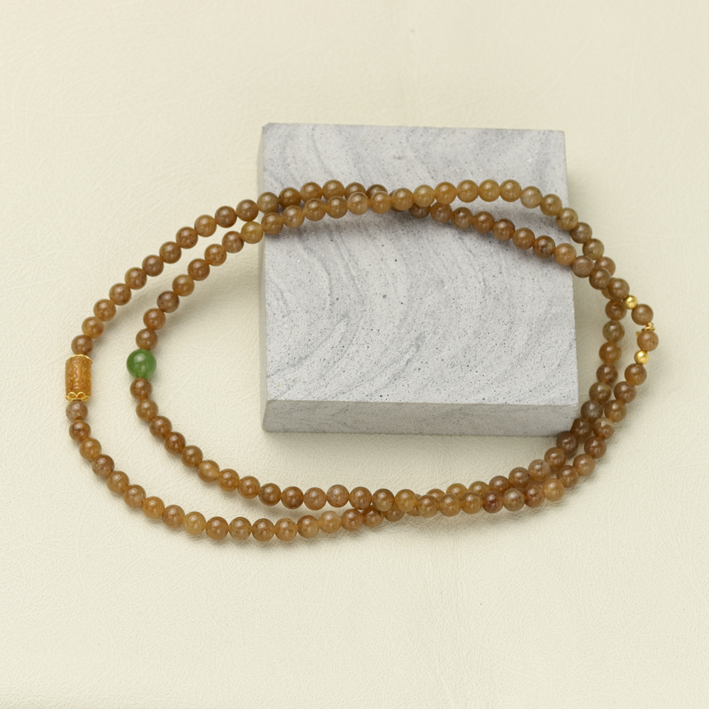 库茵 18K金5-6mm新疆焦糖和田玉项链(配石碧玺、碧玉)约70cmNH4934