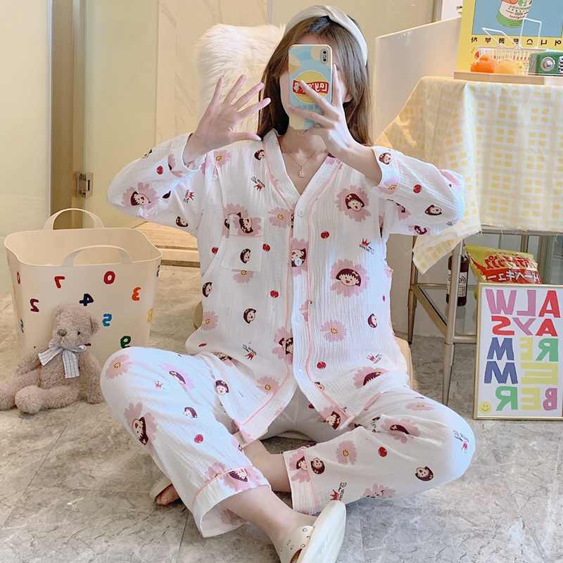 纯棉纱布月子服夏季薄款产后哺乳孕妇睡衣怀孕期可外穿12-3月份