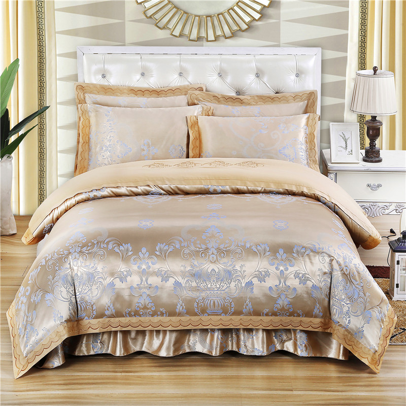 欧式贡缎提花 四件套 丝绵贡缎 全棉 绣花 床笠床裙二合一 高档