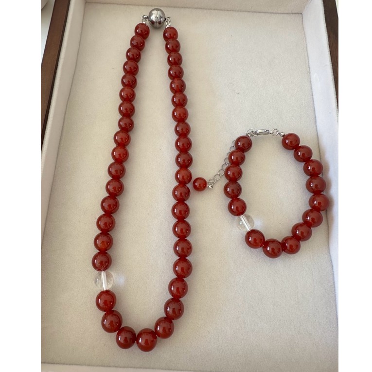 钛钢项链 铂代定制【白月玫瑰】丹麦复古橘调红瑙瑙串珠项链手链