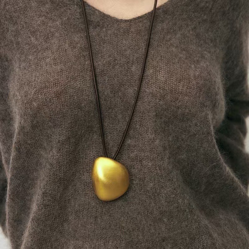 黄铜布艺项链 铂代定制【卢希亚】艺术感几何吊坠蜡绳质感毛衣链
