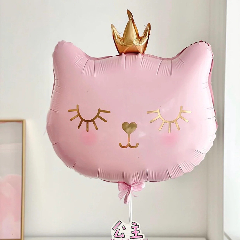 皇冠猫咪粉色主题气球生日布置场景装饰品汽球黑小猫背景墙派对
