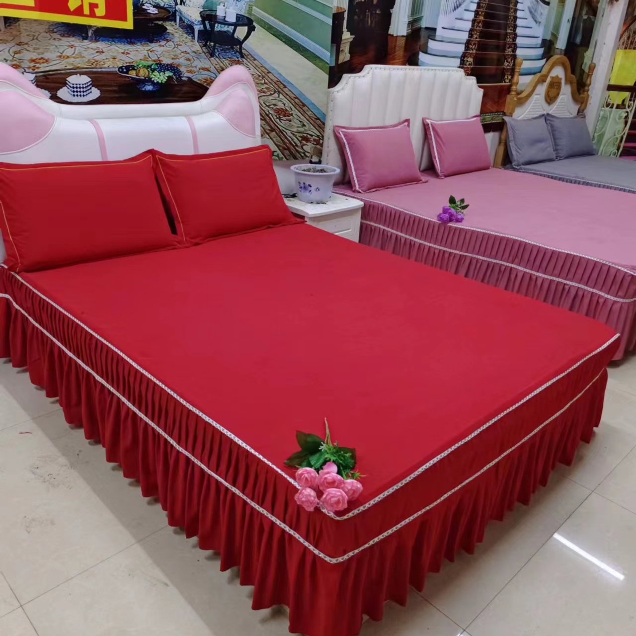 加厚斜纹春夏款亲肤棉单独床罩（绣花工艺）（大红色）