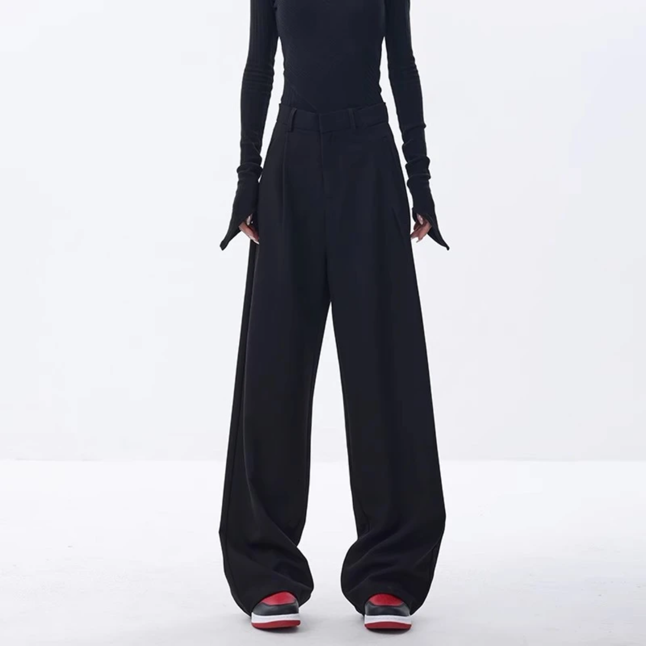 【LOWVEE】早春新款黑色休闲西装裤女宽松垂感设计阔腿裤阔腿西裤