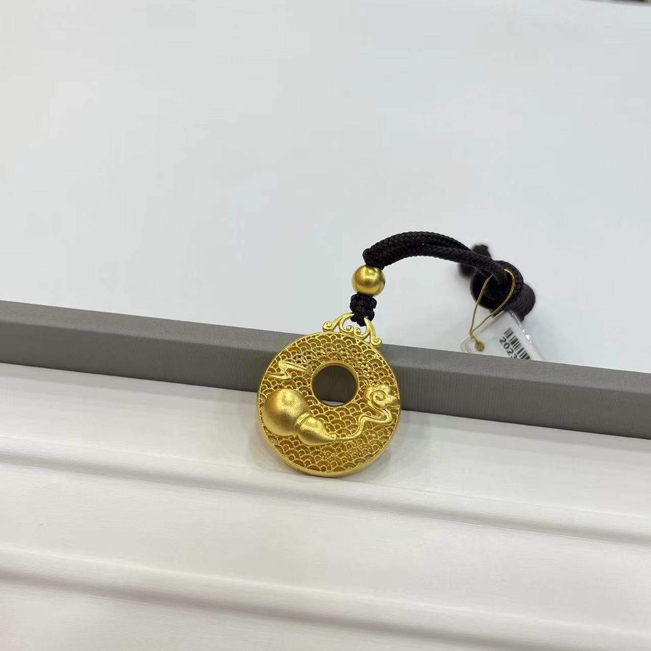 【金源珠宝】足金999.9 古法传承 拉丝葫芦黄金平安扣 9.96 9.93