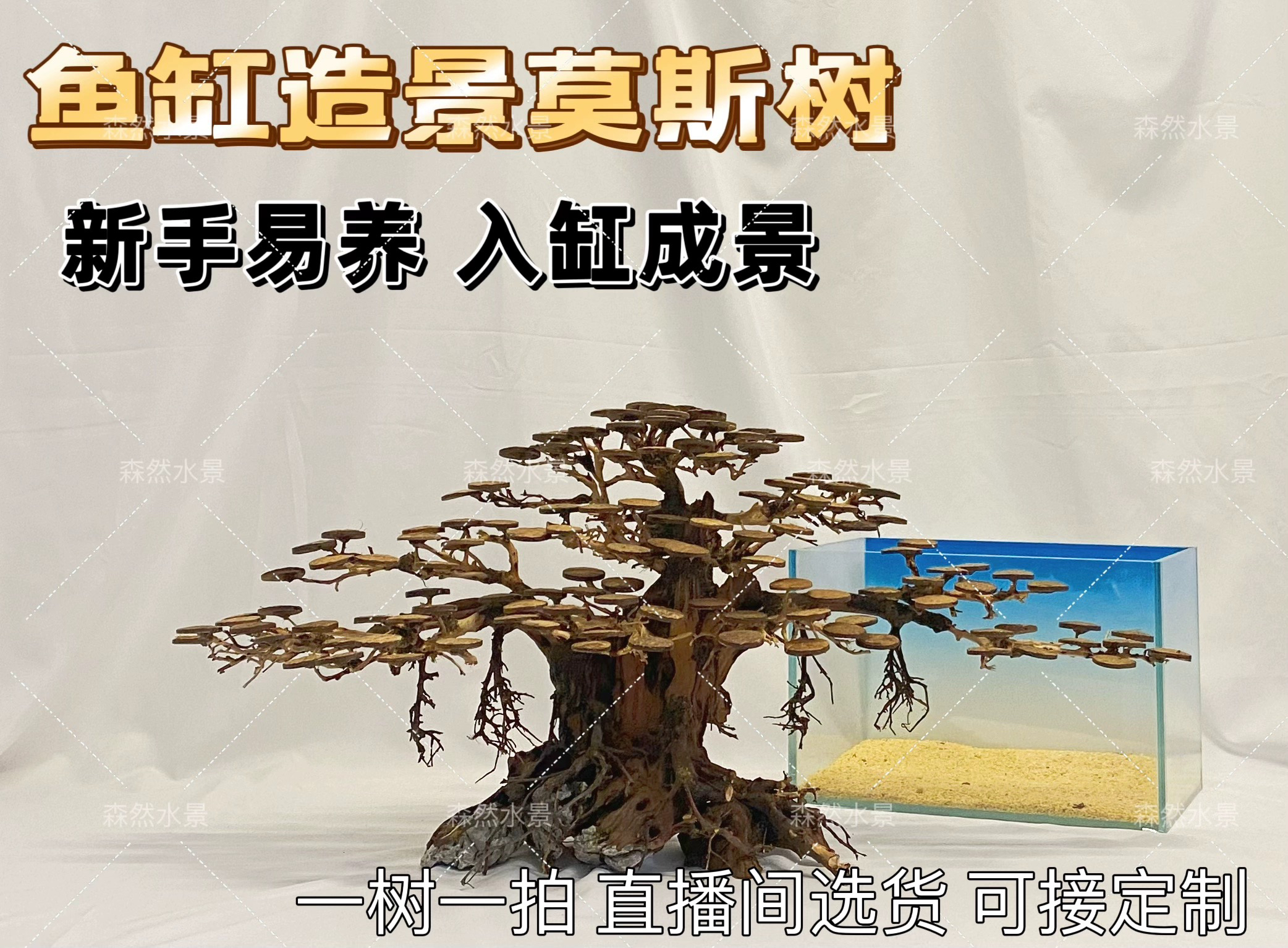 莫斯树造景生命之树榕树鱼缸沉木成品骨架制作全尺寸订做一树一拍