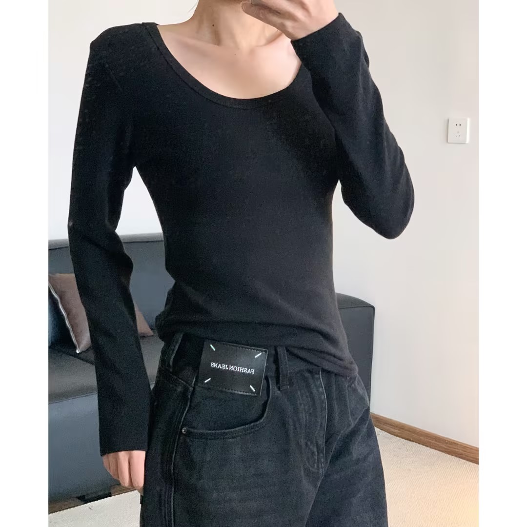 [ 薄绒 ] 韩系高级感气质长袖T恤打底衫女修身内搭上衣S1215