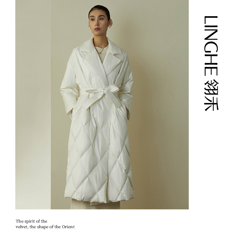 翎禾LINGHE-秋冬休闲时尚宽松加厚长款真丝羽绒服鹅绒服