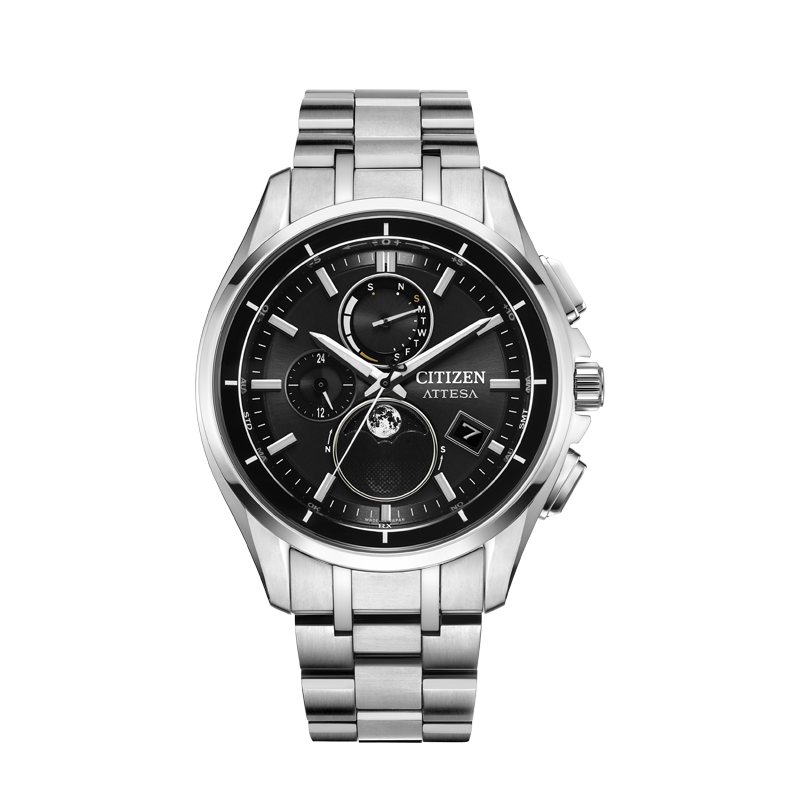 Citizen/西铁城光动能电波表黑盘月相男士手表多功能BY1001-66E