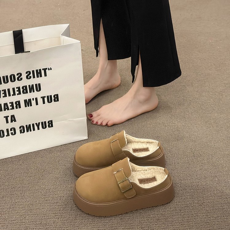 网红爆款2024新款冬季加绒加厚保暖勃肯半拖鞋女外穿时尚百搭拖鞋