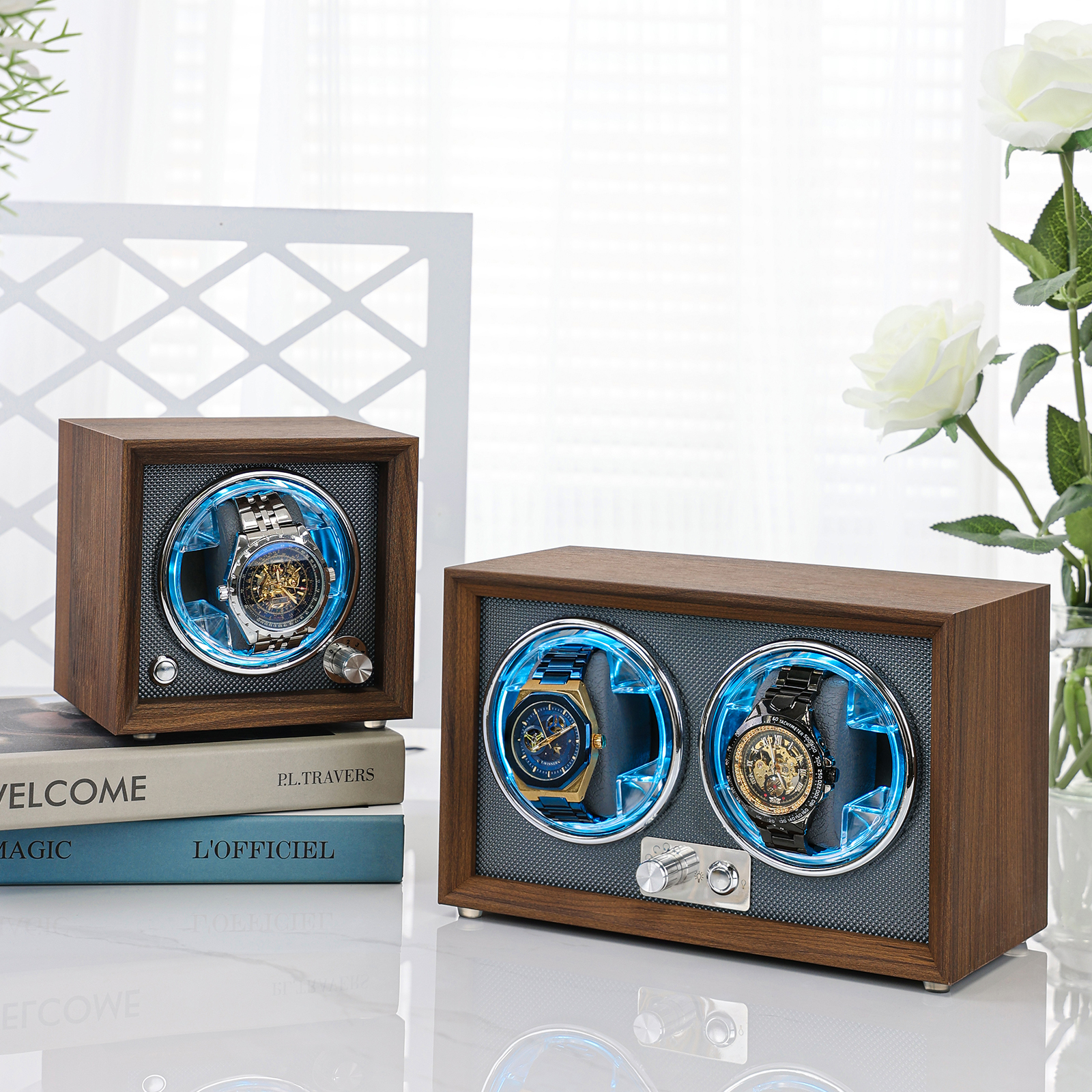 德莱士收纳盒家用机械表摇表器转动转表器木质旋转手表收纳盒