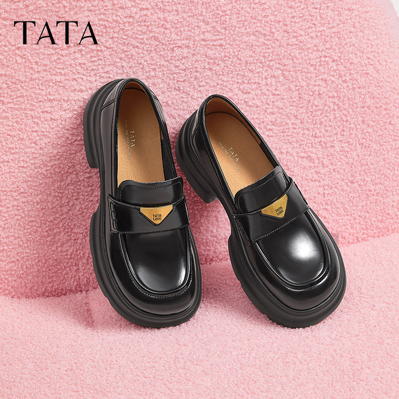 【小熊专属】Tata他她侦探家复古真皮厚底乐福鞋女皮鞋7OL29AA5