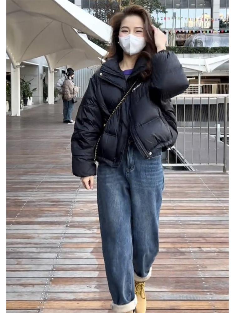 雅鹿白鸭绒羽绒服女短款外套2023冬立领小个子面包服加厚显瘦网红