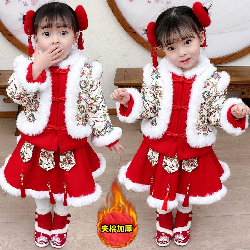 新款儿童春节拜年服女童洋气过年服中风唐装秋冬款加棉加厚汉服