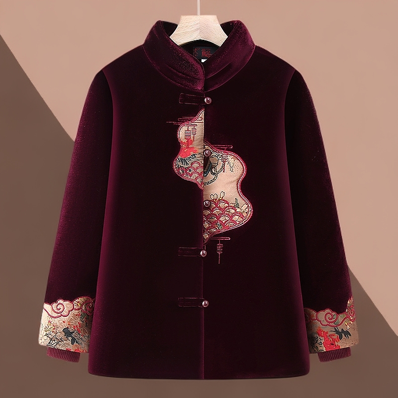 中老年人棉衣女奶奶棉袄加绒加厚中式保暖服喜庆唐装妈妈冬装外套