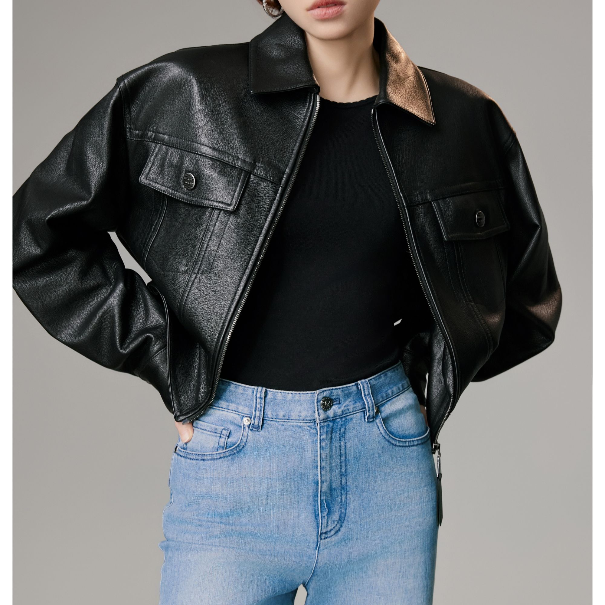 阿玛施/AMASS新款短款皮夹克5400846阿玛施皮衣