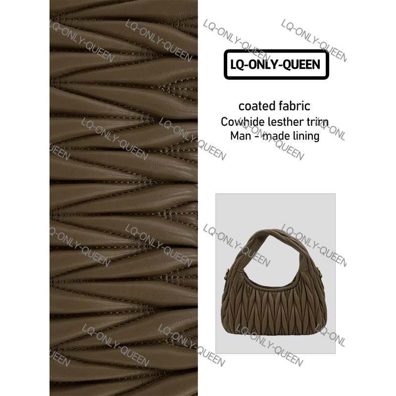 LQ-ONLY-QUEEN真皮女包褶皱手提月棕色