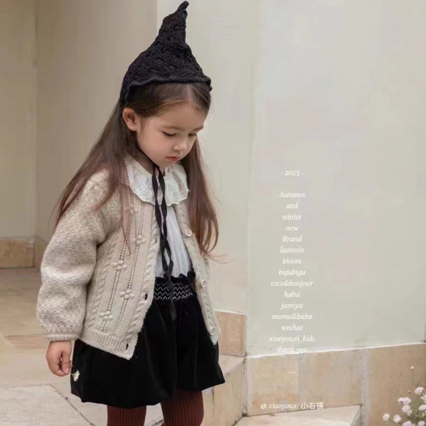 韩版童装女童秋装套装儿童粉色洋气绣花针织开衫休闲外套宝宝上衣