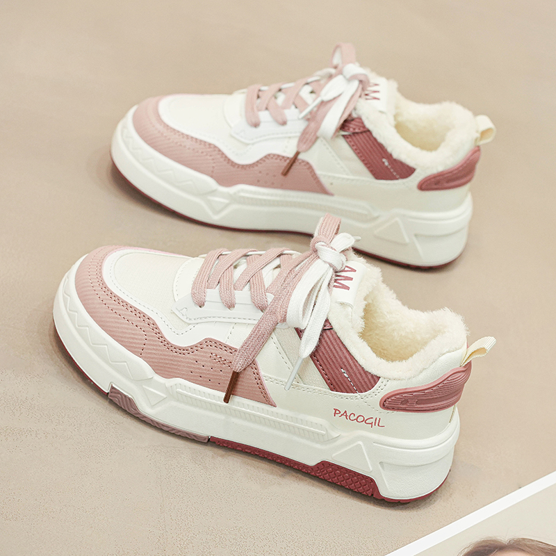 冬季运动休闲加绒加厚板鞋软底舒适保暖百搭厚底设计感小众女鞋