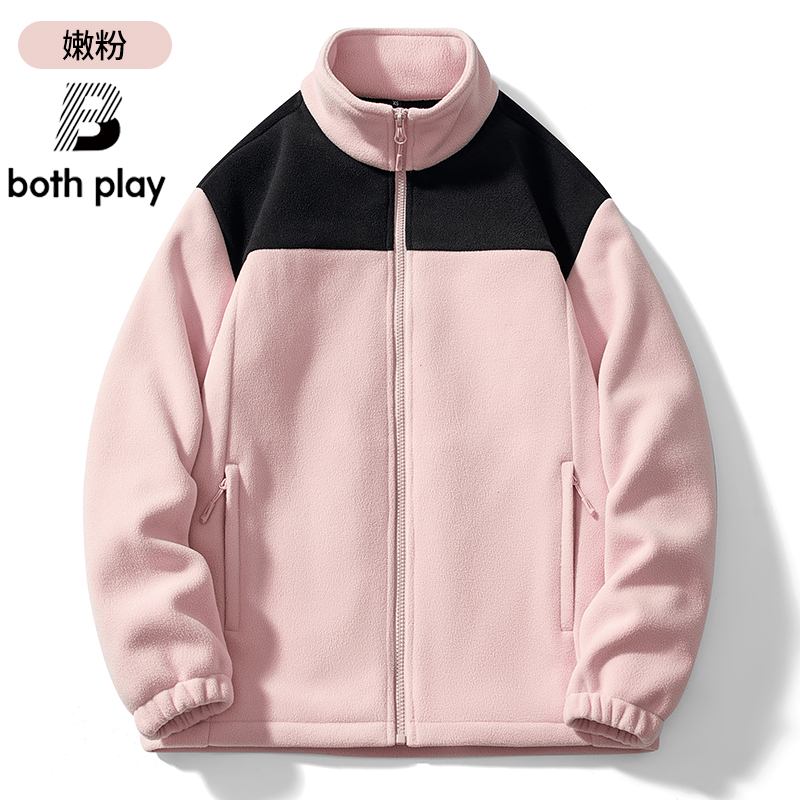 BOTH PLAY秋冬季外套男女摇粒绒情侣抓绒衣卫衣保暖珊瑚绒夹克