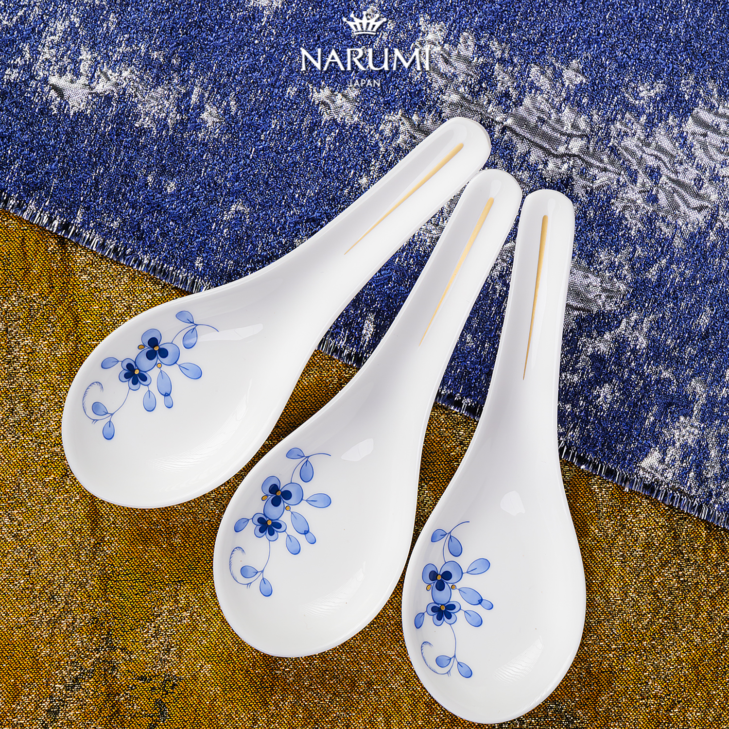 日本NARUMI/鸣海 Milano系列 中式匙/勺3只 骨瓷 釉中彩9682-9382