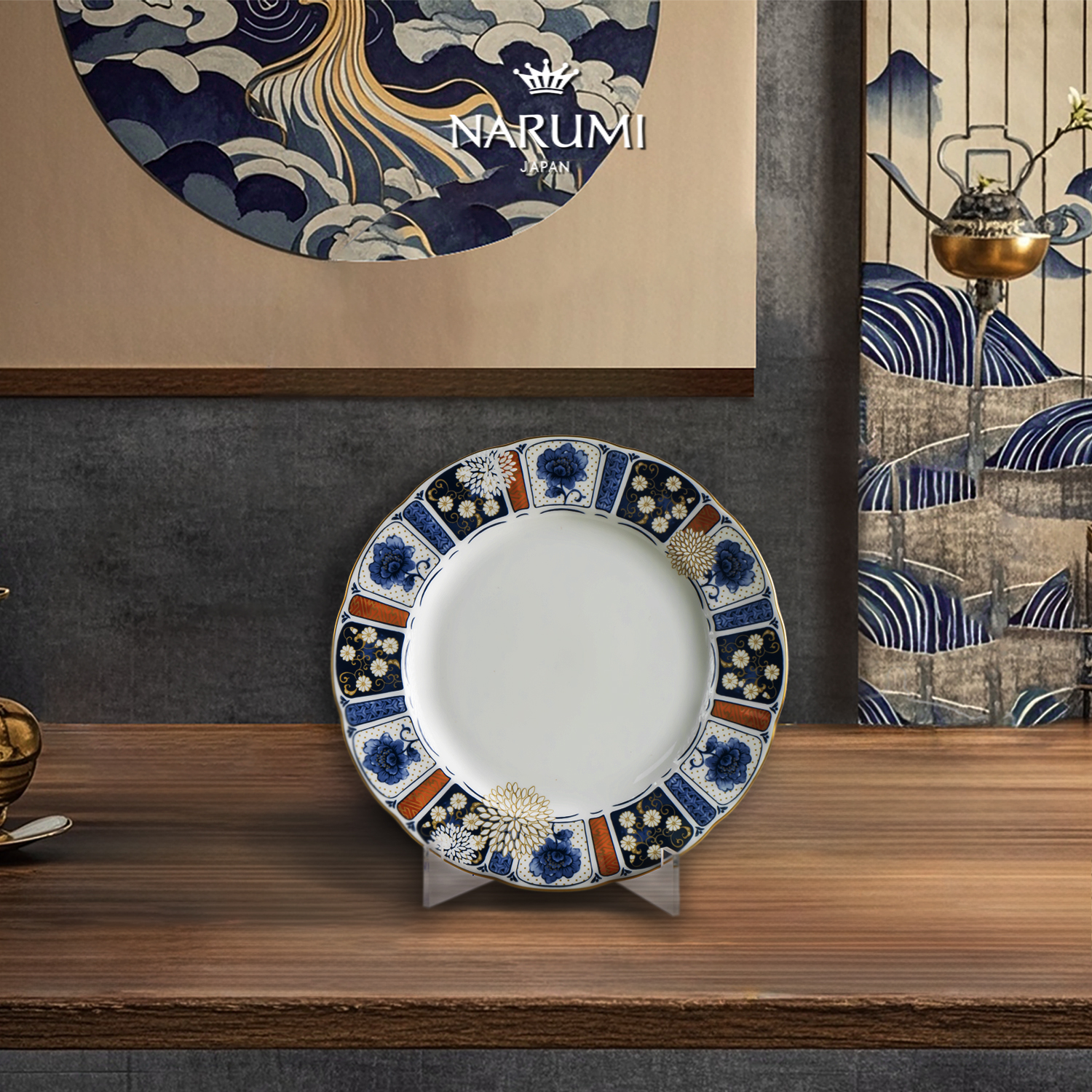 日本NARUMI/ 鸣海 KIKKA 伊万里 27cm餐盘骨瓷/釉中彩52424-5820G