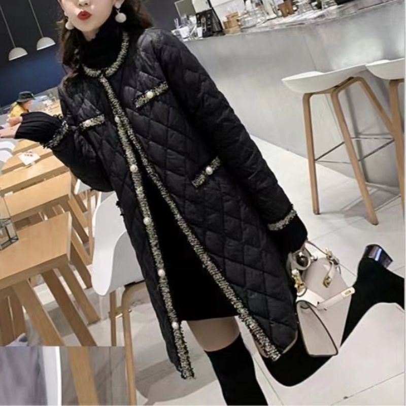 冬季小香风棉衣外套女中长款2023年新款时尚百搭韩版洋气爆款棉服