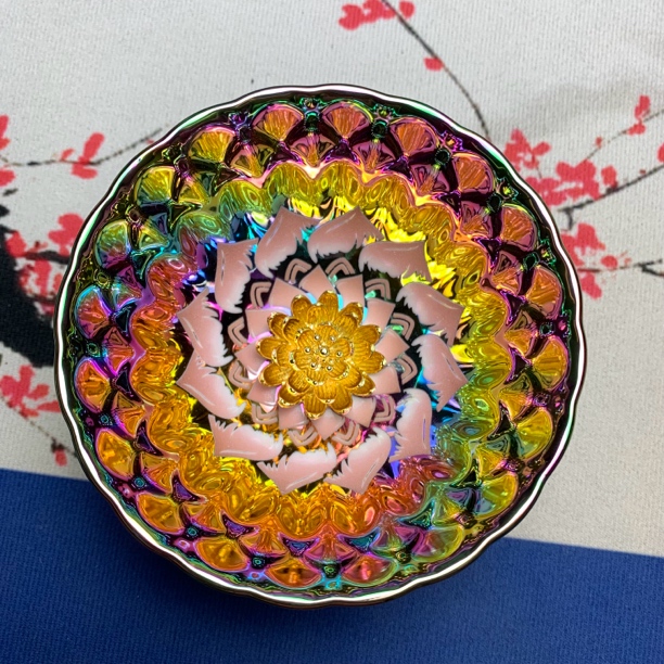 七彩粉莲花陶瓷杯精美茶杯高端主人杯单只装无礼盒lh