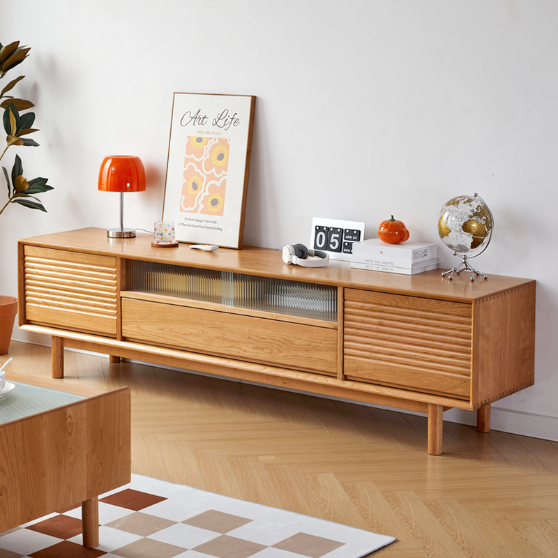 樱桃木视听柜电视柜家用储物柜北欧简约现代风格实木极简客厅家具