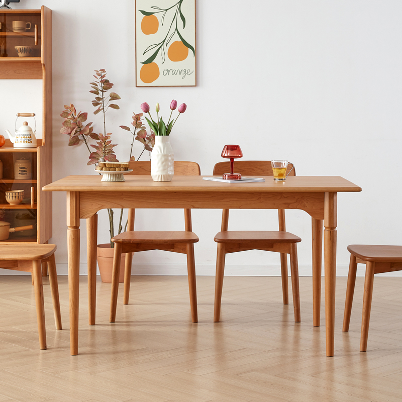 樱桃木餐厅实木餐桌长方形北欧中古风格餐桌椅家具工厂定制大桌
