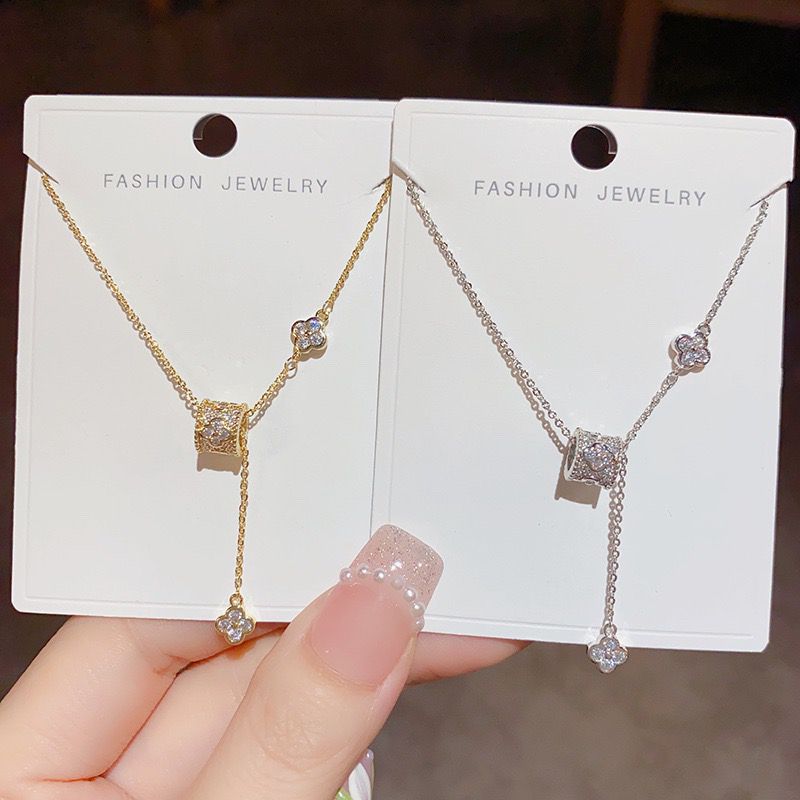 铜合金项链 素款ins小众小蛮腰四叶草项链女百搭简约轻奢锁骨链女