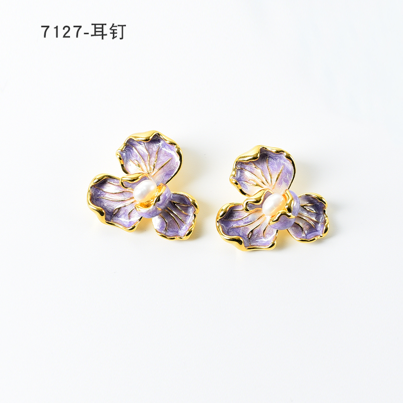 铜合金耳饰 简约镶嵌个性气质耳环小众设计高级感耳钉耳饰～7127