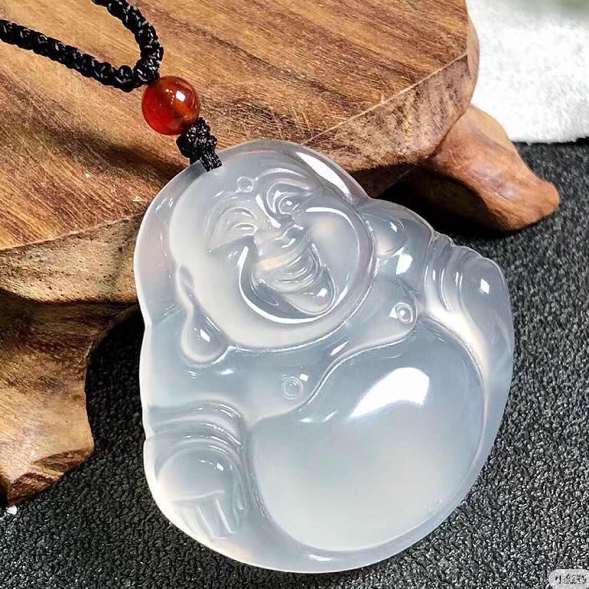天然玛瑙玉髓单面弥勒佛吊坠笑佛公挂件项链饰品送礼物