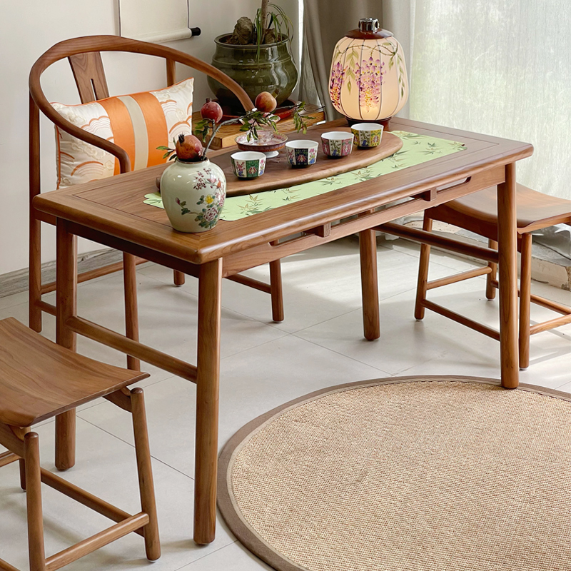 荣夏实木榆木阳台小茶桌小学习桌黑胡桃木色