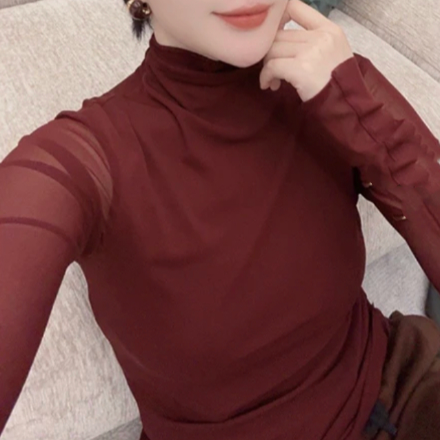 高档T恤秋冬新款气质修身显瘦弹力记忆长袖纯色打底衫女上轻奢