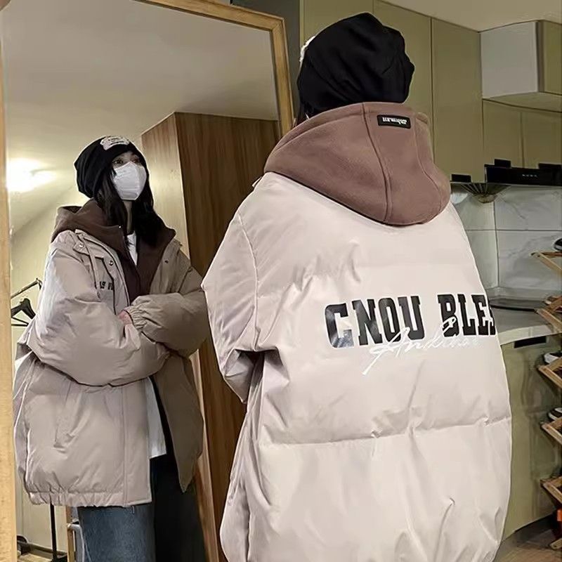 加厚美式高街oversize羽绒服女冬季新款学生假两件加厚保暖休闲复